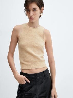 Mango beige sweater knit vest office academia cozy minimalist neutral size S